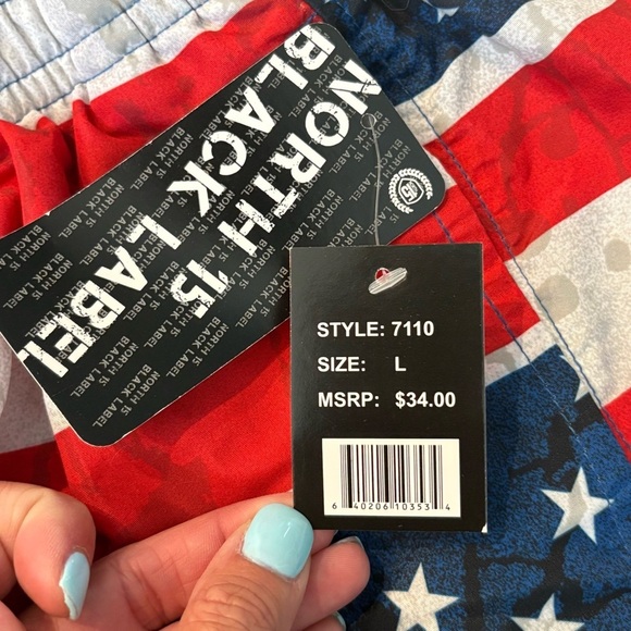 NEW | Patriotic American Flag Swim Trunks Board Shorts North 15 Black Label SZ L - Picture 2 of 6